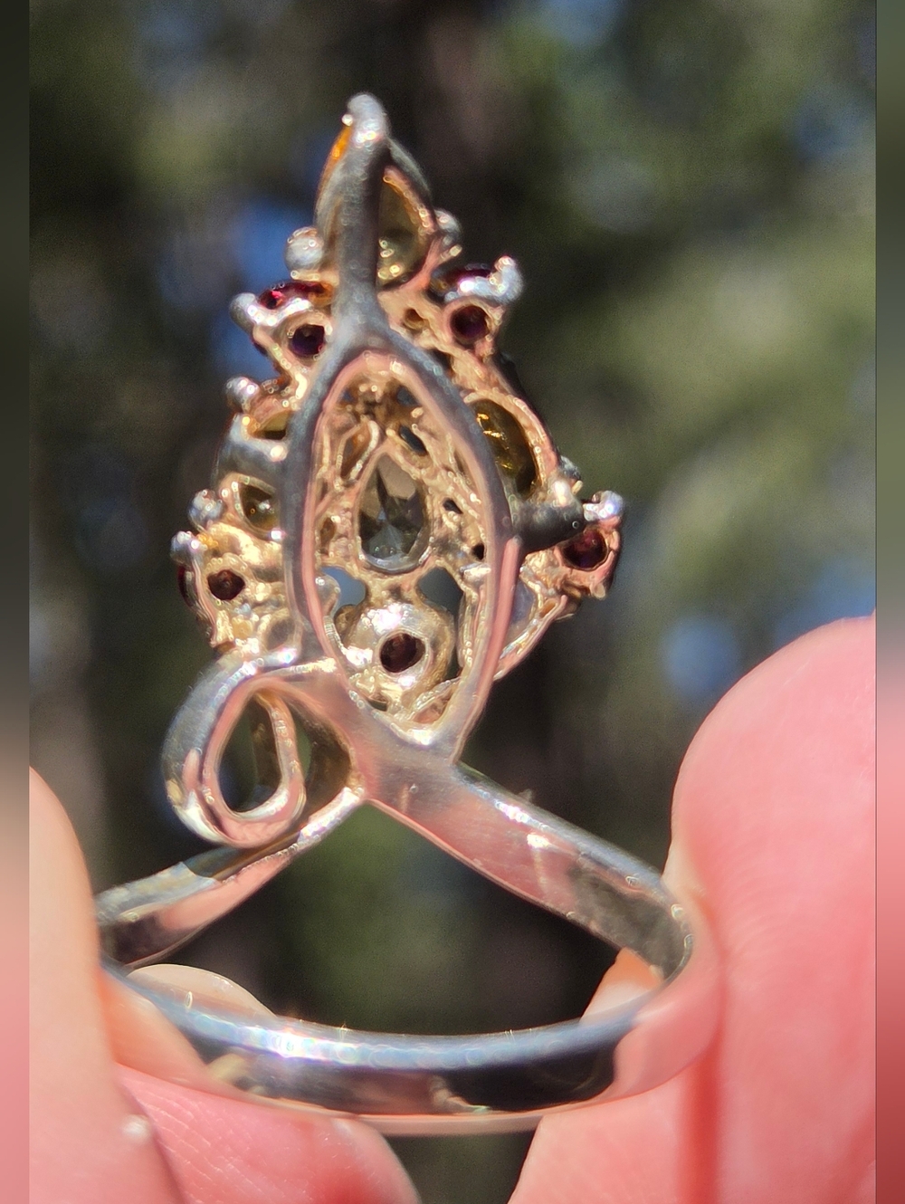 Citrine Moonstone Rhodalite & Green Amethyst Sterling White Gold Ring Sz7.5 - Picture 7 of 8